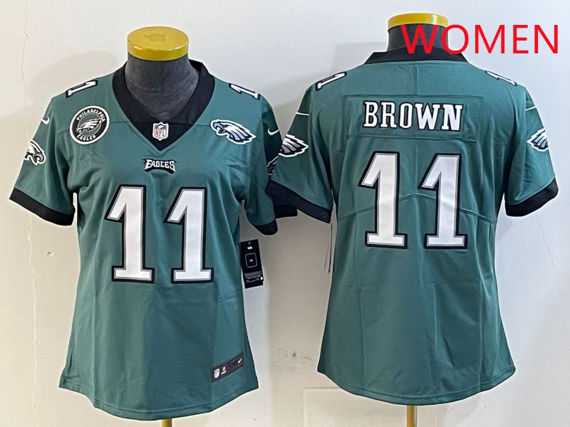 Women Philadelphia Eagles 11 Brown Green Second generation 2025 Nike Limited NFL Jersey style 6